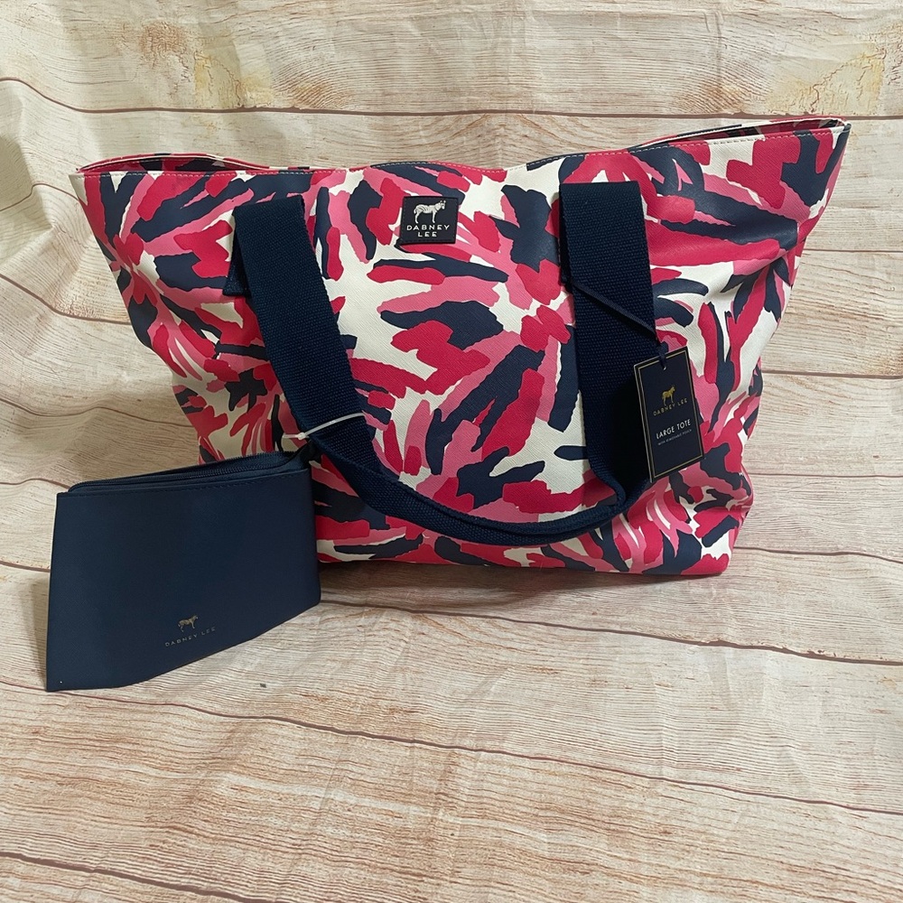 Dabney Lee Large Tote Bag w/Removable Pouch floral pink blue New - Picture 5 of 14